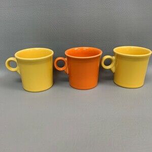 Homer Laughlin Fiesta Contemporary Coffee Mugs Cups Orange Yellow Lot of 3